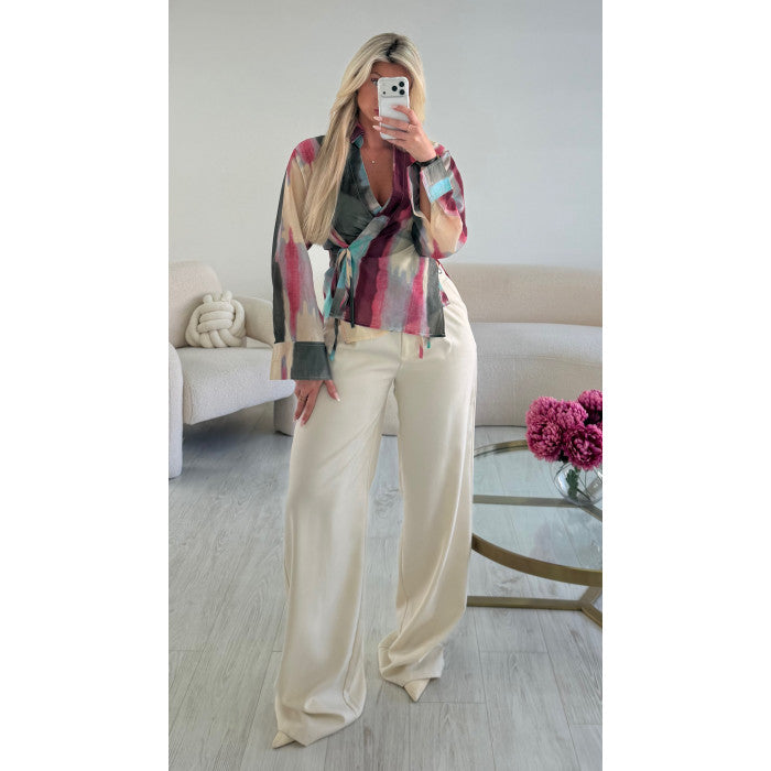 Pantalon large extra extra long crème