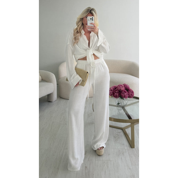 Pantalon lin blanc tall