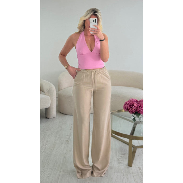 Pantalon lin extra extra long beige