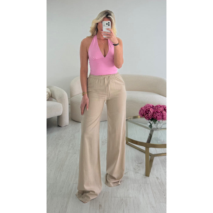 Pantalon lin extra extra long beige