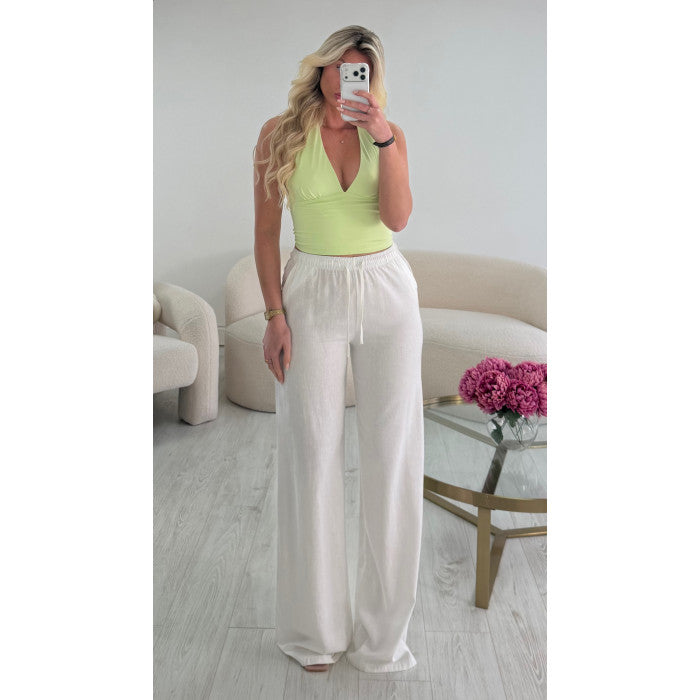 Pantalon lin extra extra long blanc