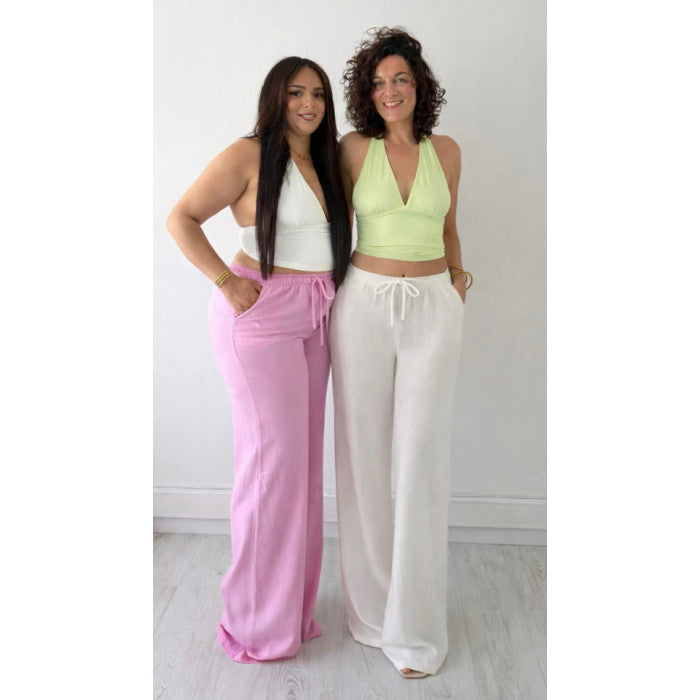 Pantalon lin extra extra long blanc