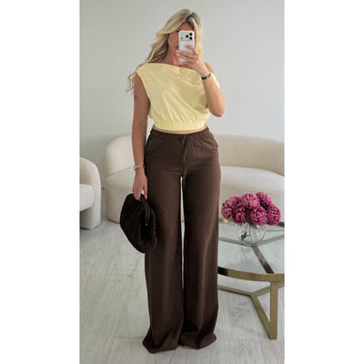 Pantalon lin extra extra long choco