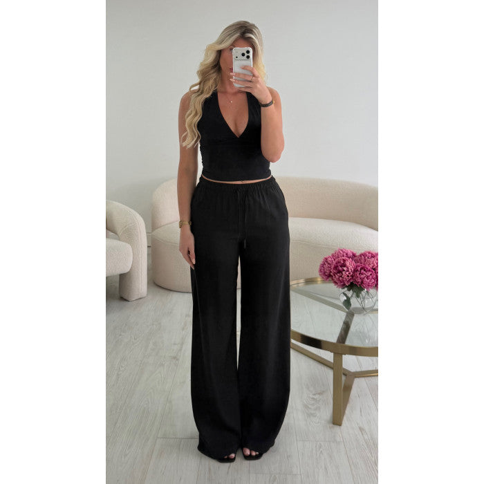 Pantalon lin standard noir