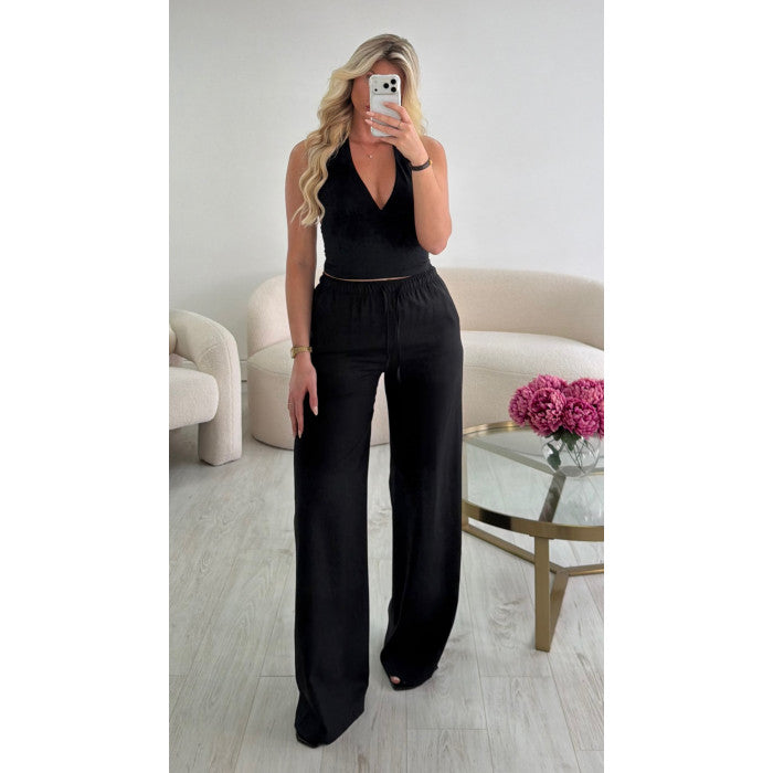 Pantalon lin standard noir