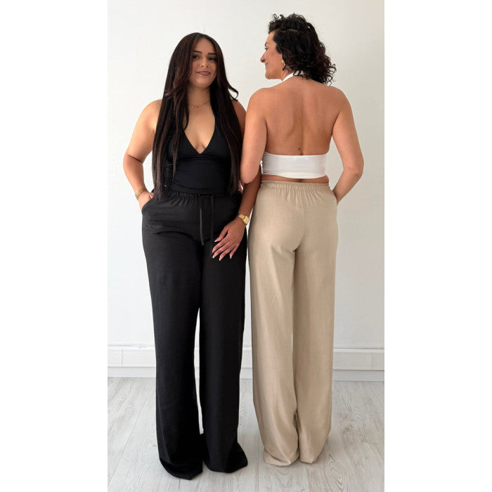 Pantalon lin extra extra long noir
