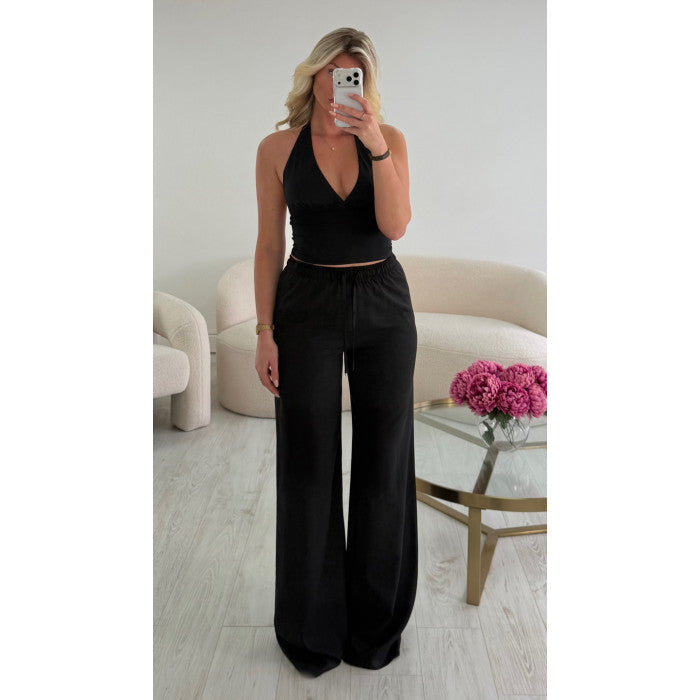 Pantalon lin extra extra long noir