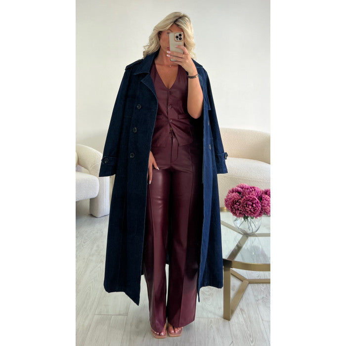 Pantalon simili cuir couture bordeaux