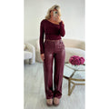 Pantalon simili cuir couture bordeaux