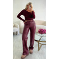 Pantalon simili cuir couture bordeaux