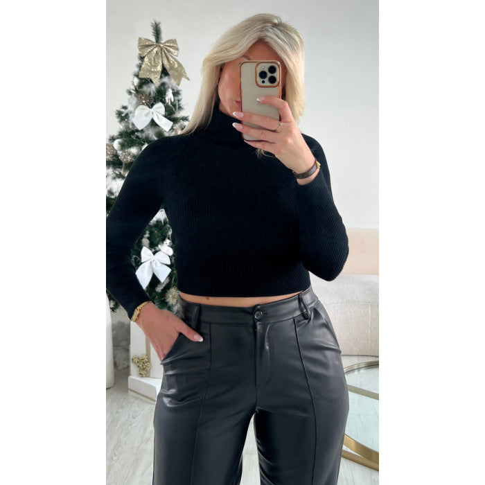 Pantalon simili cuir extra long couture noir