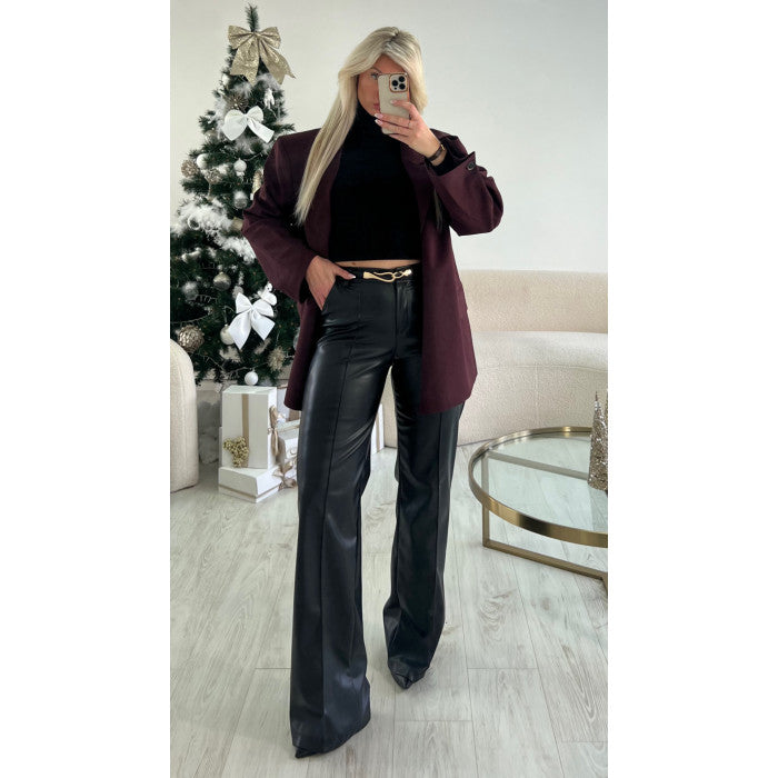 Pantalon simili cuir extra long couture noir