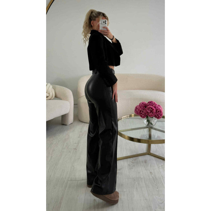 Pantalon simili cuir standard couture noir