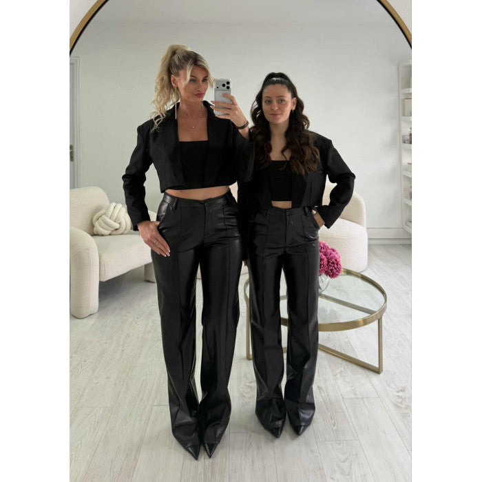 Pantalon simili cuir standard couture noir