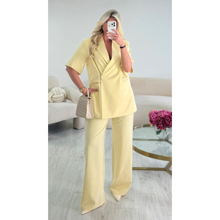 Pantalon tailleur jaune pastel standard