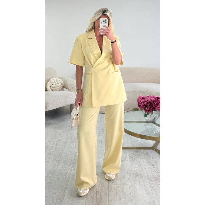 Pantalon tailleur jaune pastel standard
