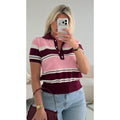 Polo rayures rose/burgandy