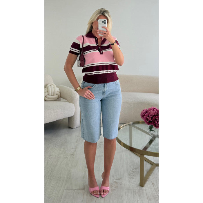 Polo rayures rose/burgandy