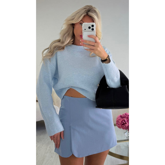 Pull court bleu ciel douceur