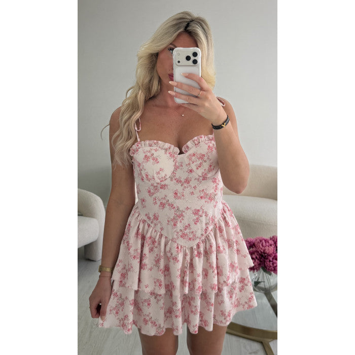 Robe courte fleurie rose
