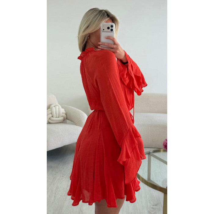 Robe fluide volanté corail
