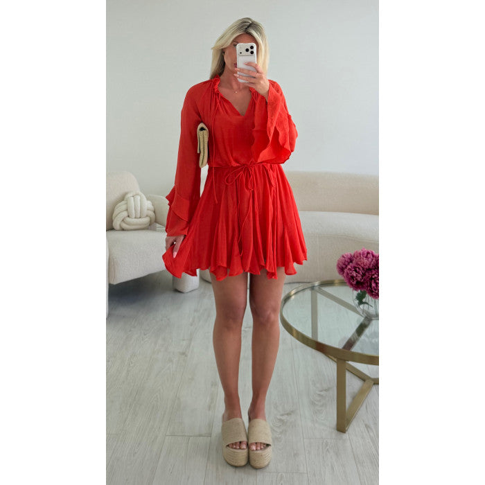 Robe fluide volanté corail