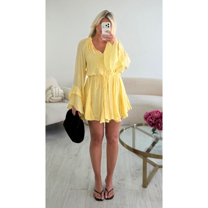 Robe fluide volanté jaune