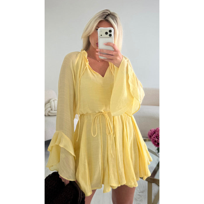 Robe fluide volanté jaune