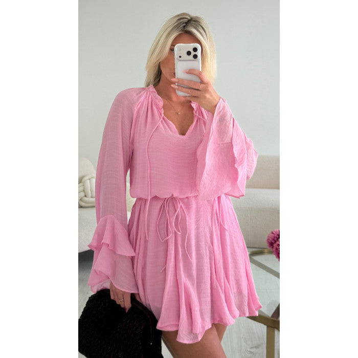 Robe fluide volanté rose