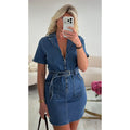 Robe jeans tressée bleu coton
