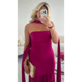 Robe longue col bustier tulle fuchsia