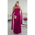 Robe longue col bustier tulle fuchsia