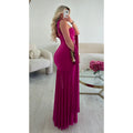 Robe longue col bustier tulle fuchsia