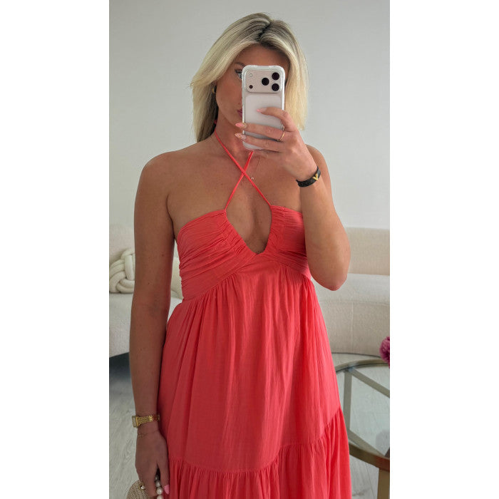 Robe longue coton corail