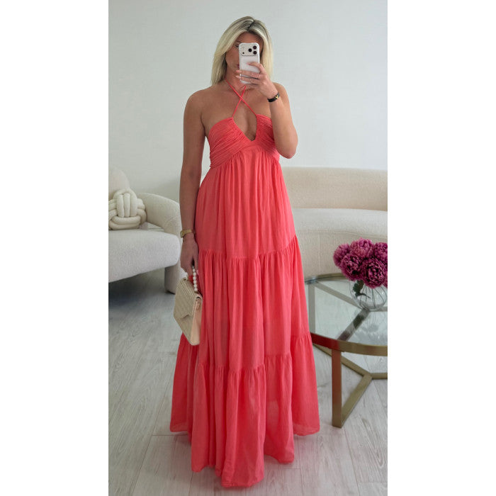 Robe longue coton corail