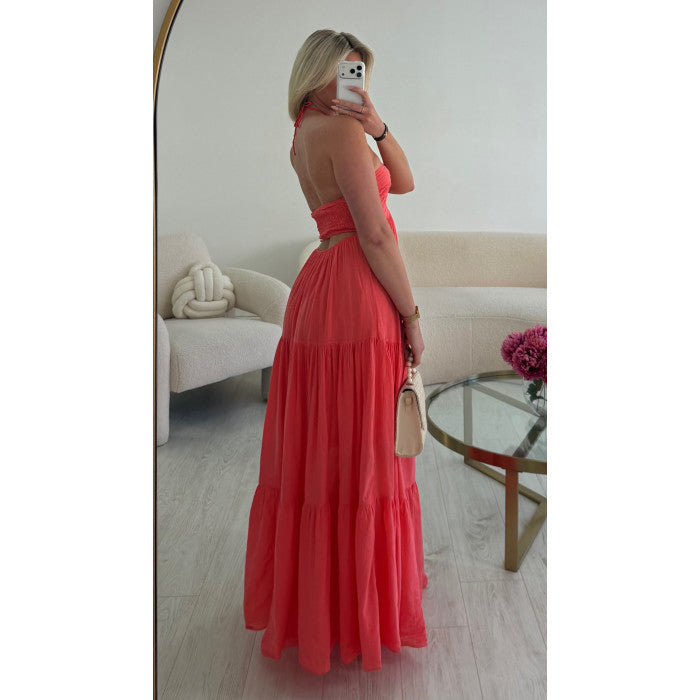 Robe longue coton corail