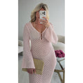 Robe longue crochet rose pastel