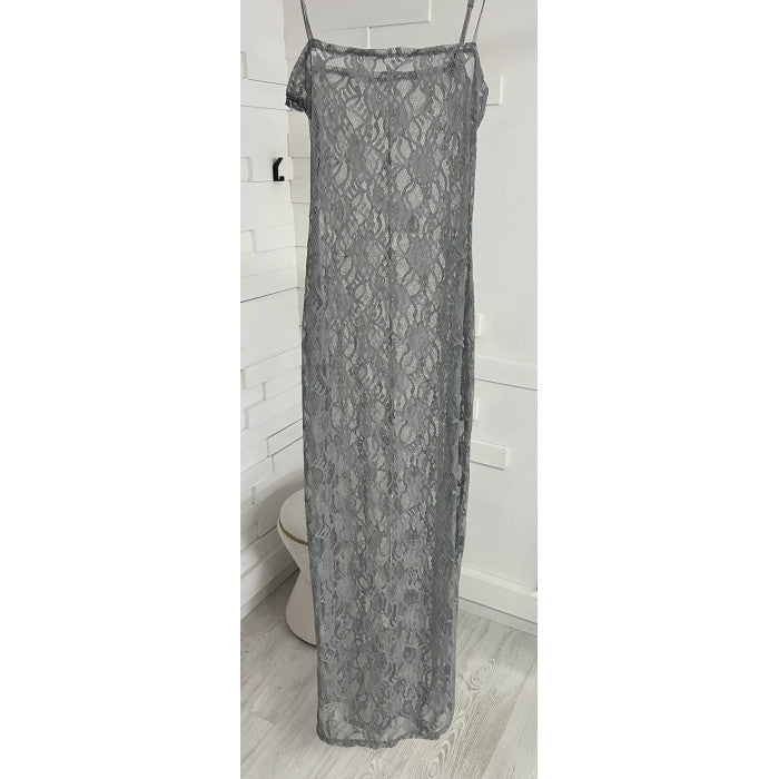 Robe longue dentelle grise