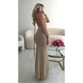 Robe longue maille champagne fleurs