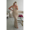 Robe longue maille champagne fleurs