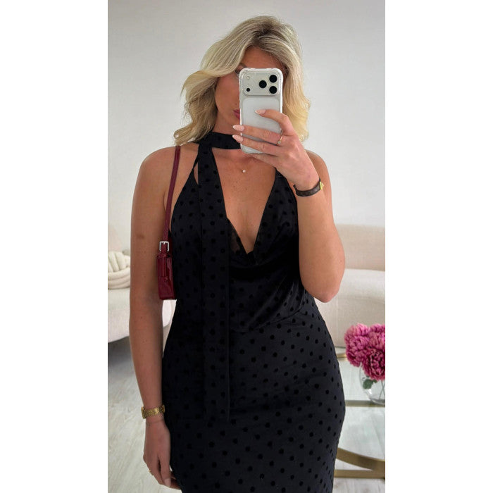 Robe longue polka noir