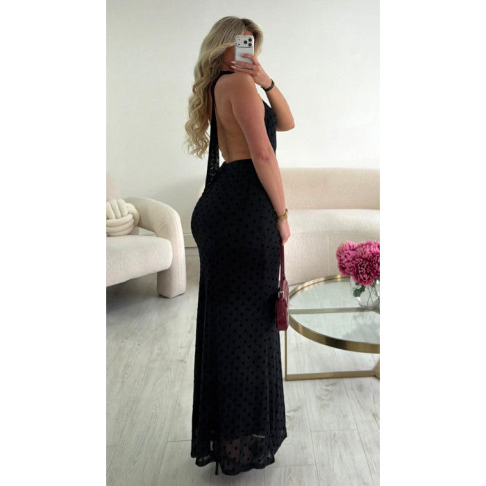 Robe longue polka noir