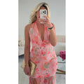 Robe longue tulle fleur rose