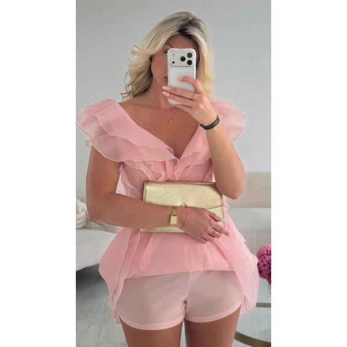 Robe/combi mesh fleurs rose poudrée