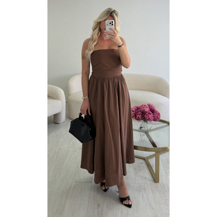 Robe midi coton bustier choco