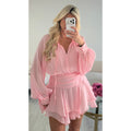 Robe mousseline brillante rose pâle