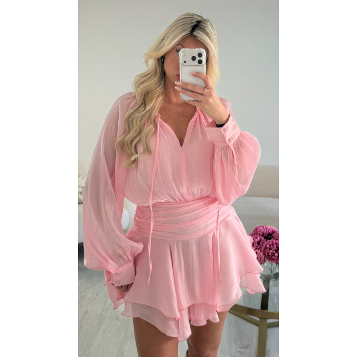 Robe mousseline brillante rose pâle