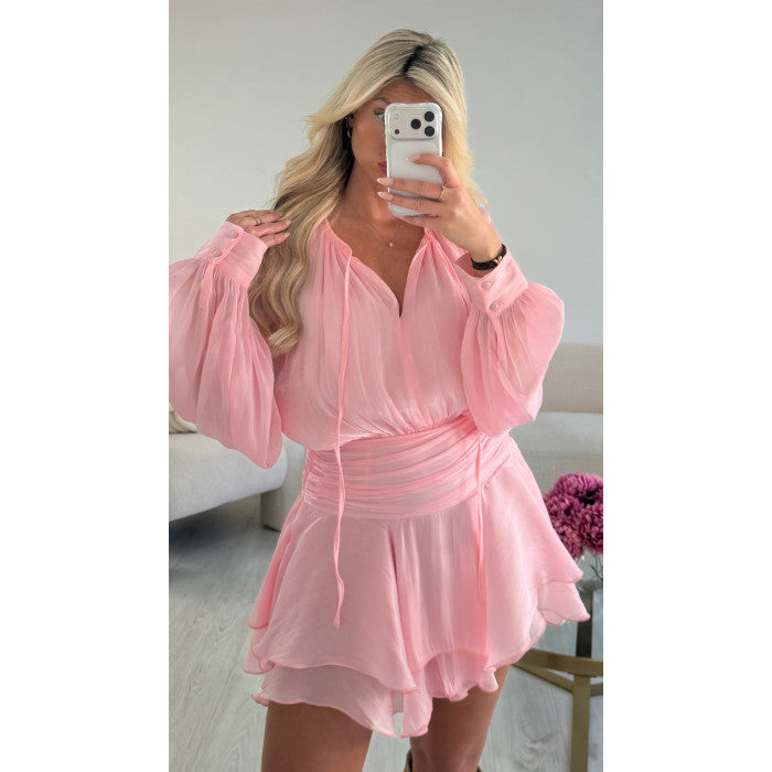 Robe mousseline brillante rose pâle