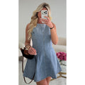 Robe péplum denim bleu