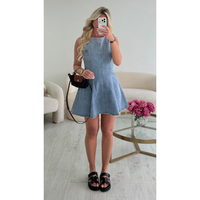 Robe péplum denim bleu